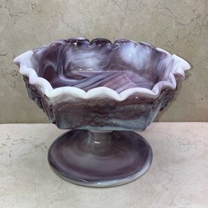 Vintage Imperial Glass Purple Malachite Slag Glass Pedestal Compote 1960's